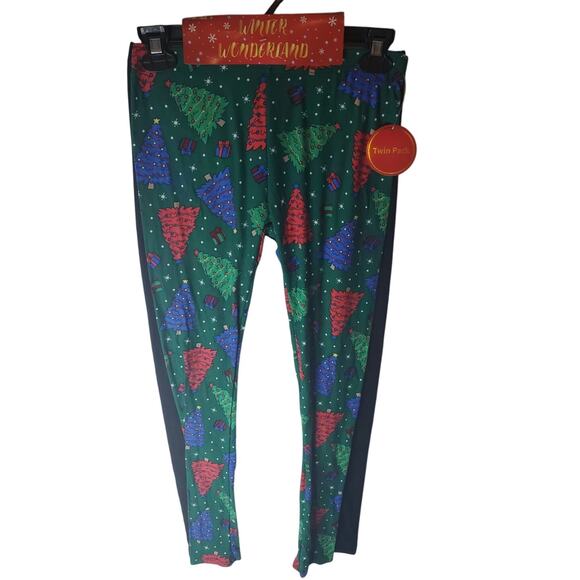 Just One Winter Wonderland Christmas Tree Two Pack of Leggings, Women's Medium - Picture 1 of 5